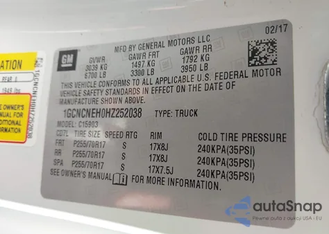 2017 Chevrolet Silverado 1500 Wt из США, поврежденный, VIN 1GCNCNEH0HZ252038